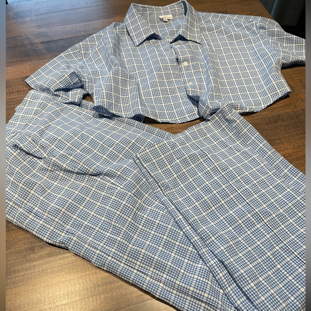 Plaid top and bottom - top is medium and bottom is large